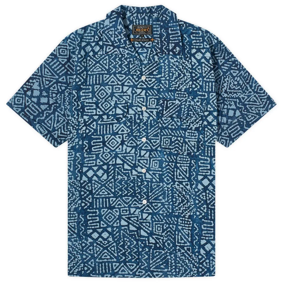 Open Collar Batik Print Shirt