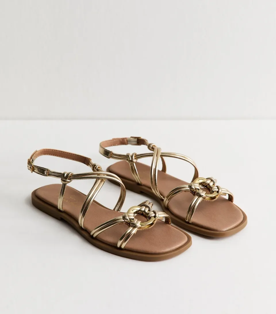 Women's Gold Tone Multistrap Sandals Vegan
