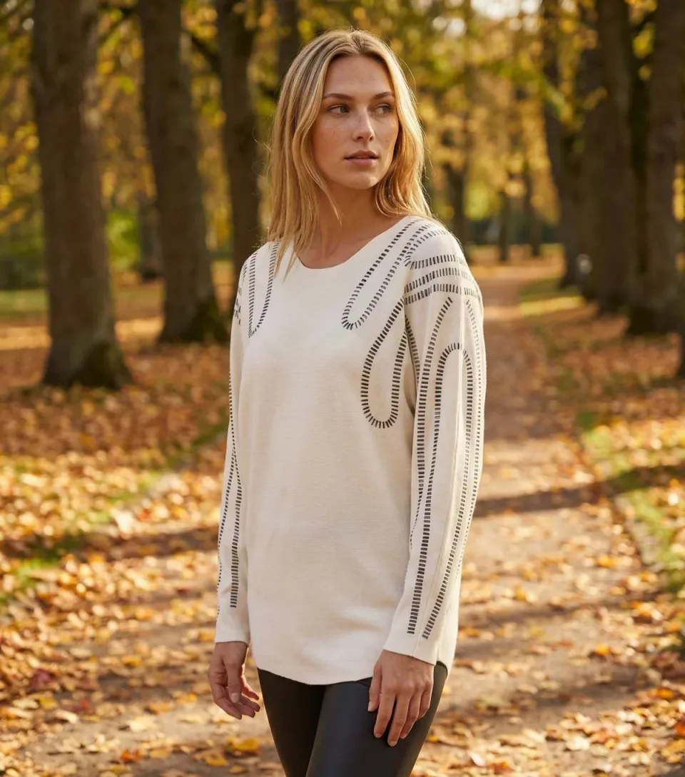 Women's White Embellished Jumper