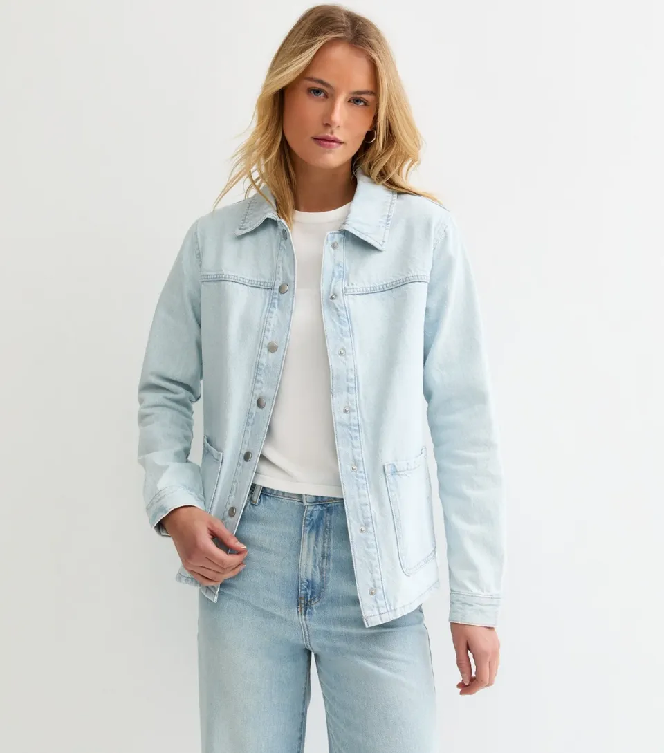 Women's Tall Light Blue Denim Shacket