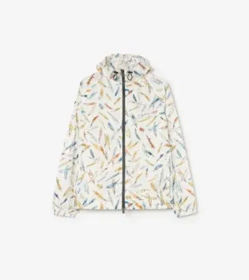 Feather Print Nylon Clapton Hooded Jacket in Ink blue