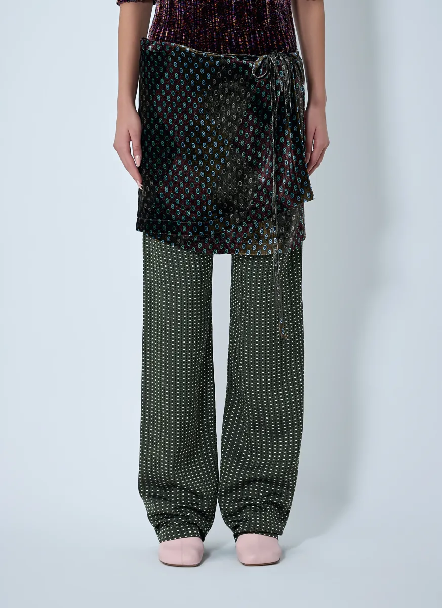Printed Pants With Contrast Overlay
