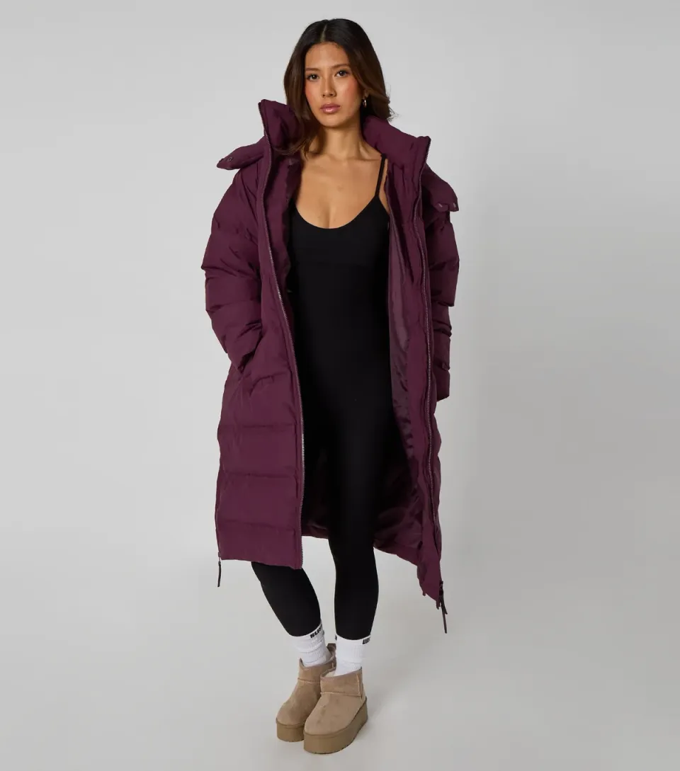 Women's Dark Purple Seamless Midi Puffer Jacket