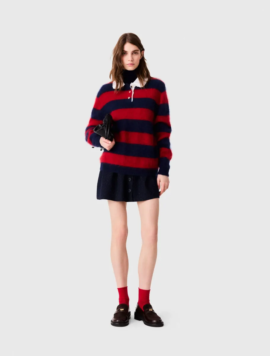 Fluffy jumper with poplin collar