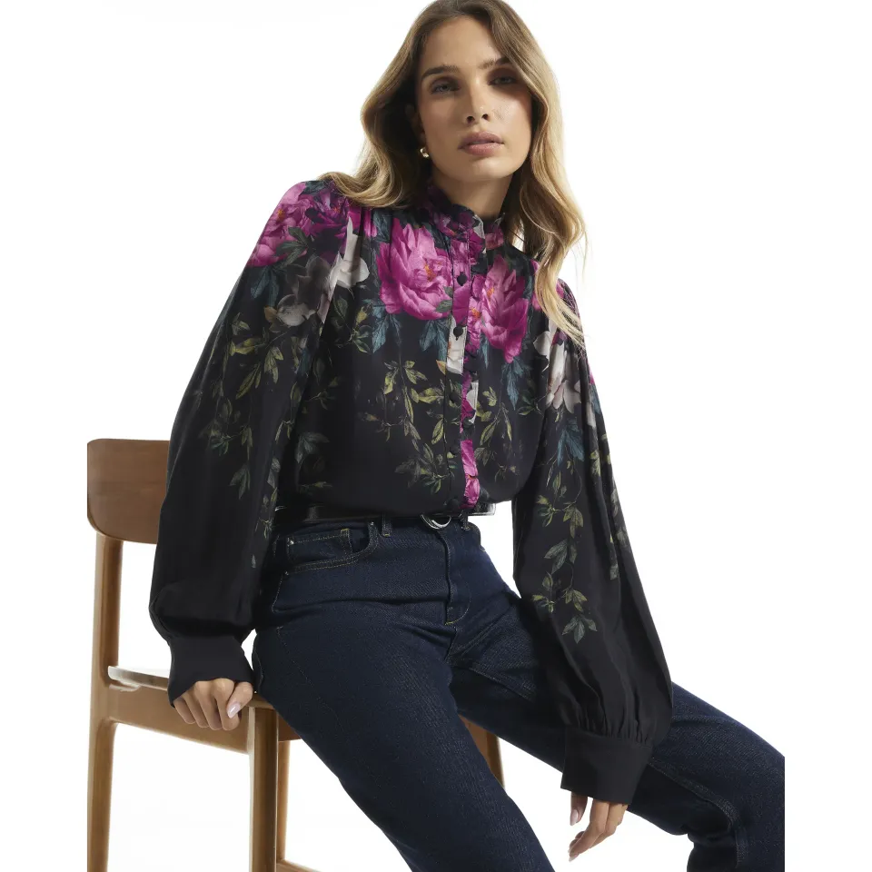 Crepe Floral Print Femme Blouse