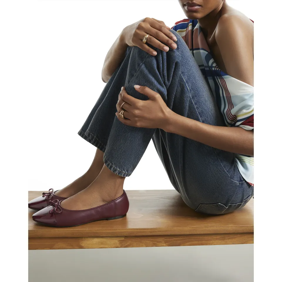 Burgundy Toe Cap Bow Ballet Flats
