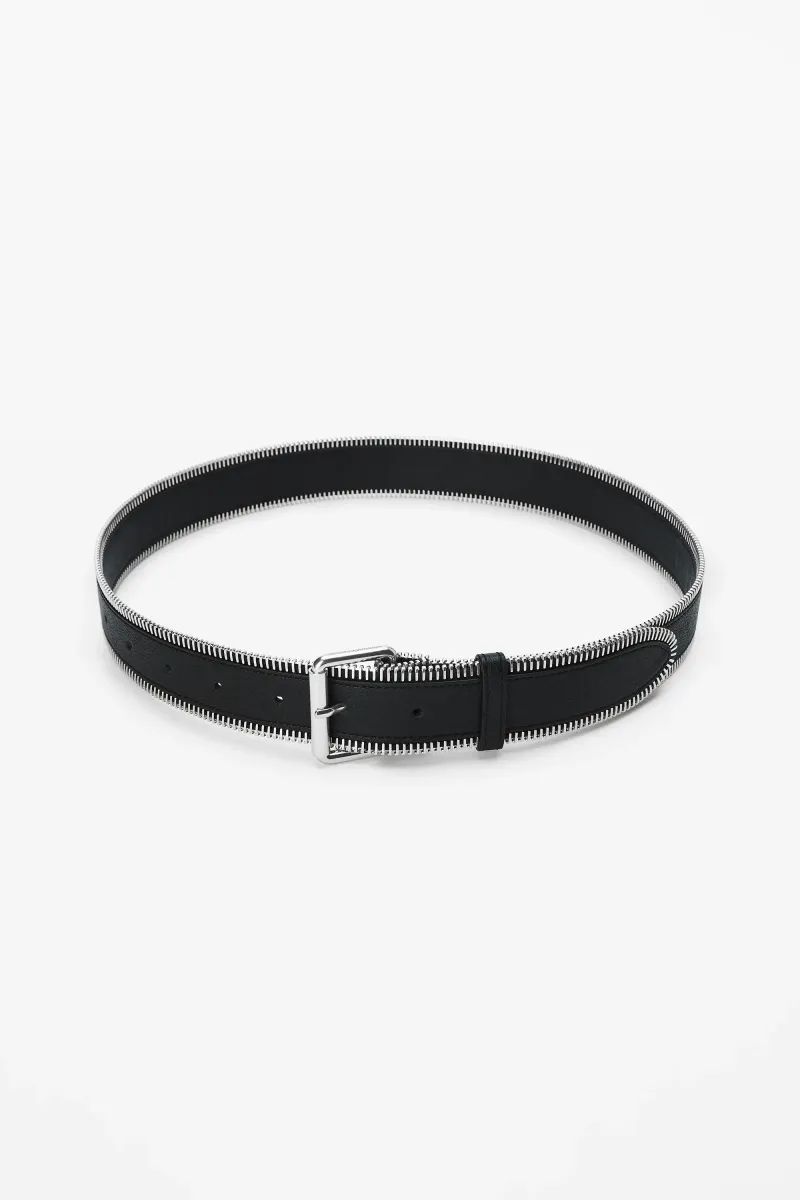 Wide Zipper Belt in Crinkle Leather