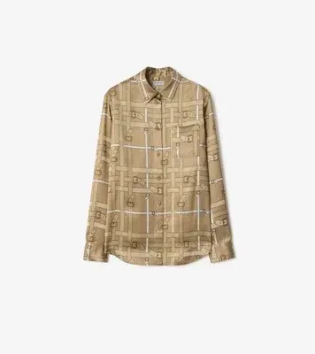 Regular Fit Belt Check Viscose Shirt in Sand beige