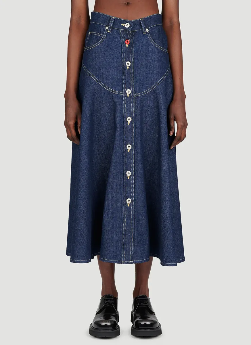 Long Flared Denim Skirt