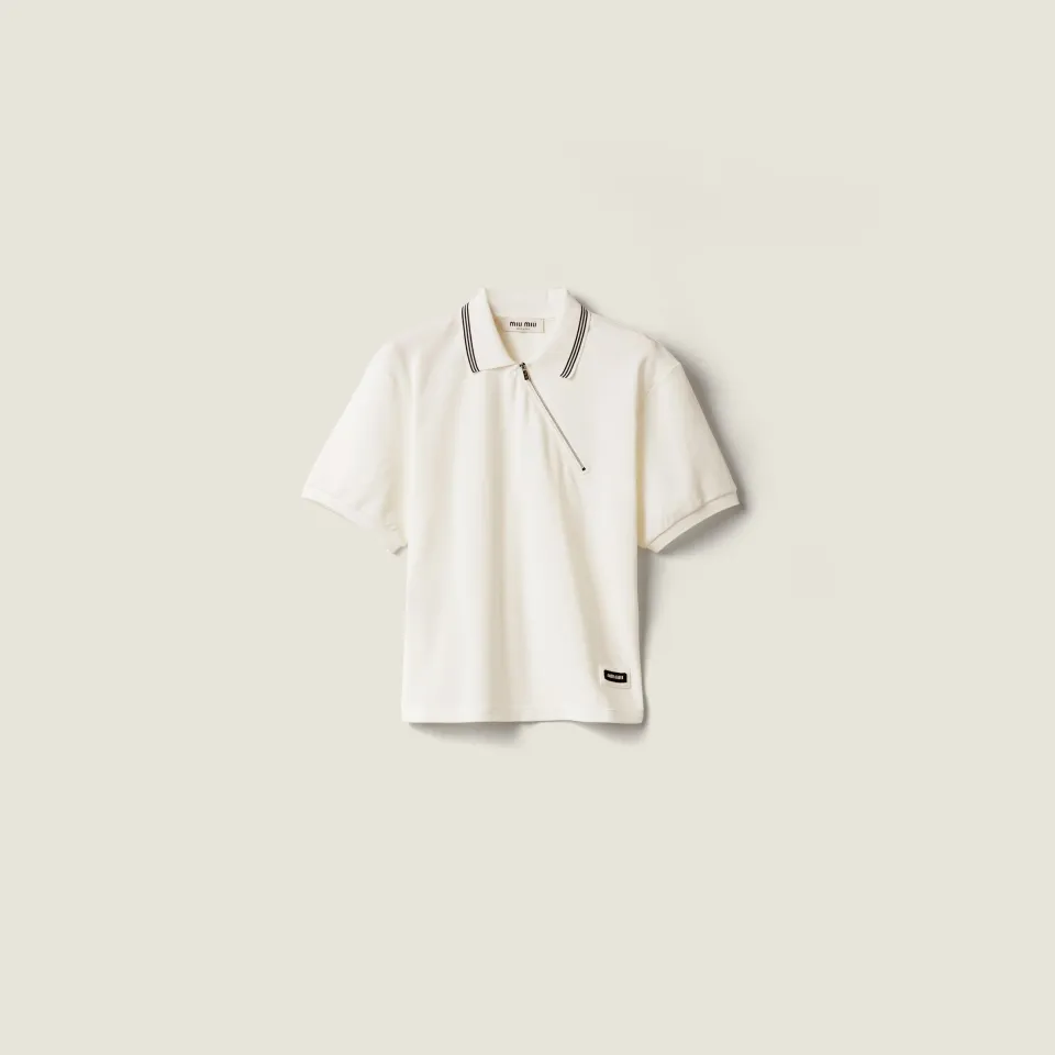 Cotton piqué zippered polo shirt