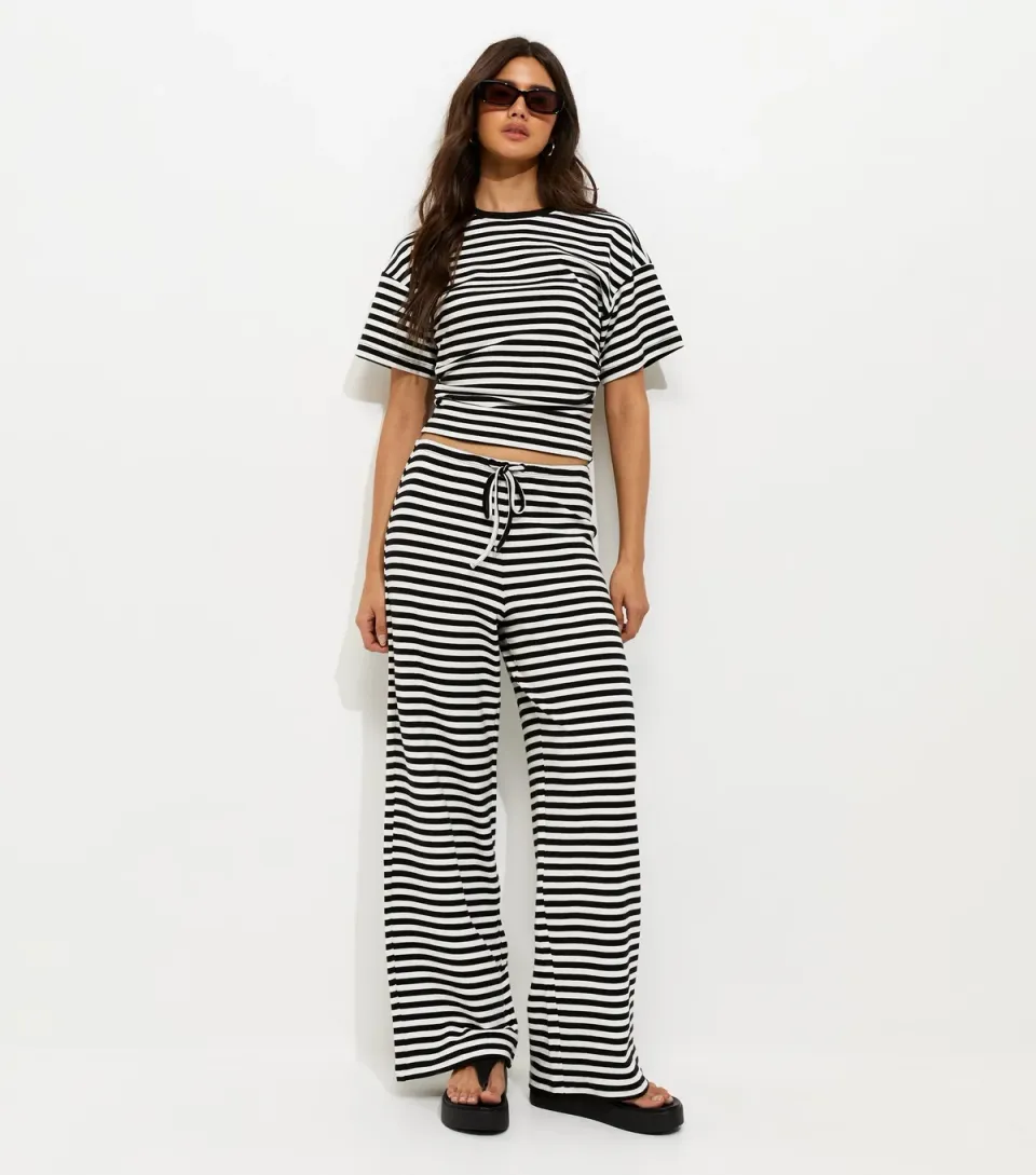 Women's Brown Striped Wide Leg Trousers