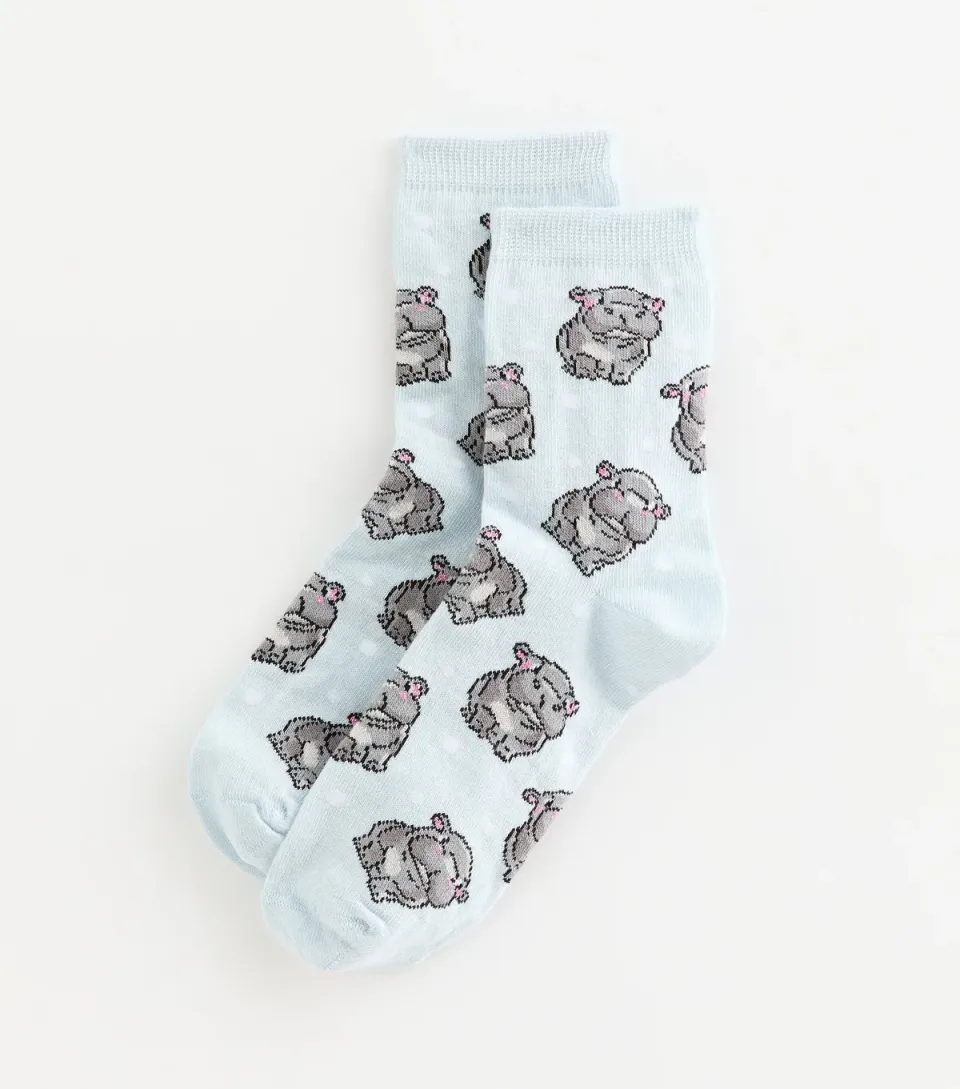 Light Blue Hippo Socks
