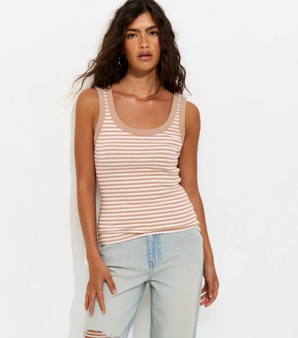 Women's Mink Striped Ribbed Jersey Vest Top