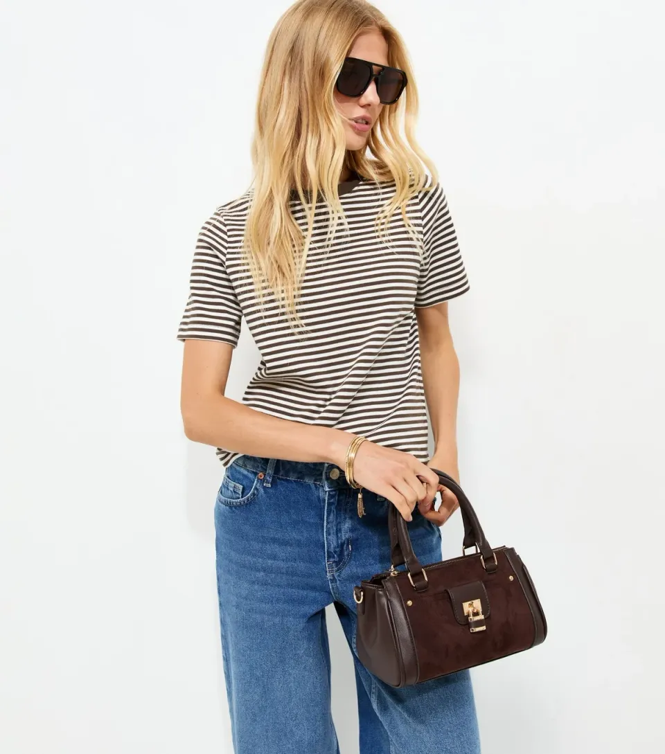 Women's Premium Cream Heavyweight Cotton Striped T-Shirt