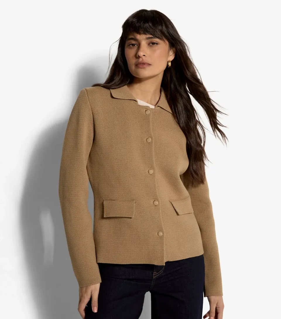 Women's Stone Gold Tone Button Cotton Rich Knit Jacket