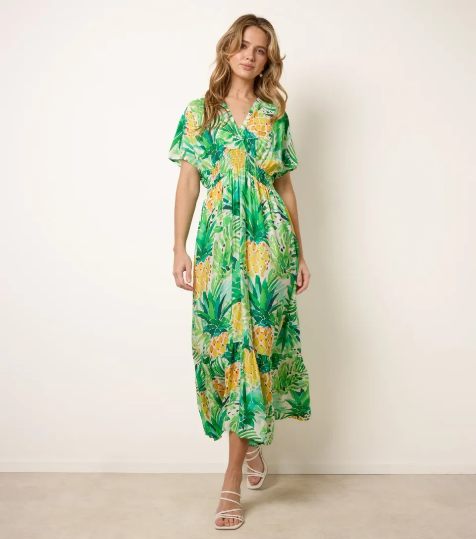 Women's Green Pineapple Print Midi Dress