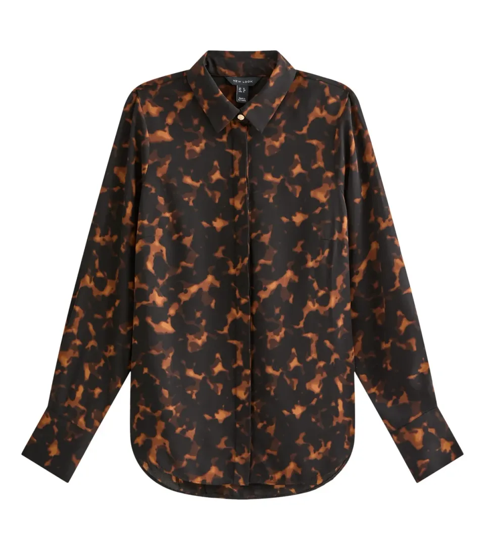 Women's Black Tortoiseshell Print Long Sleeve Shirt