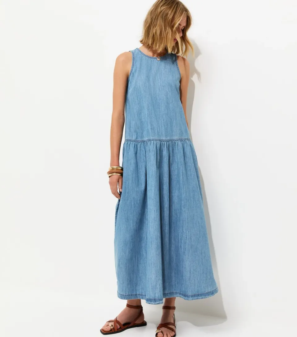 Women's Light Blue Drop Waist Midaxi Dress