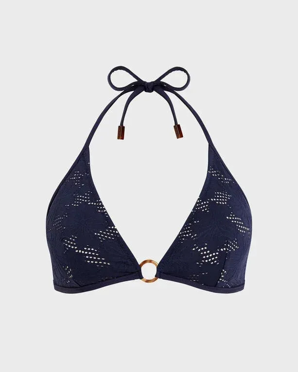 Women Triangle Bikini Top Jacquard Fleur Broderie Anglaise