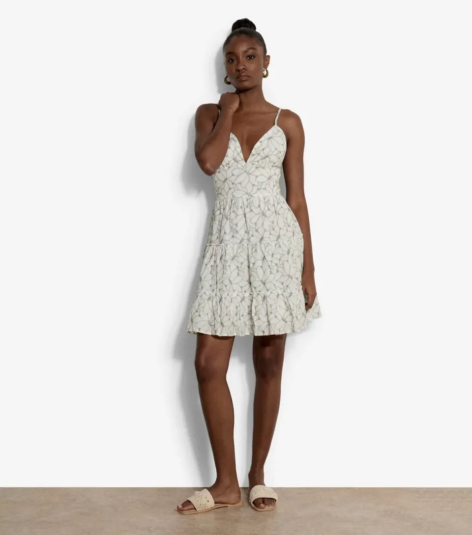 Women's White Embroidered Strappy Mini Dress