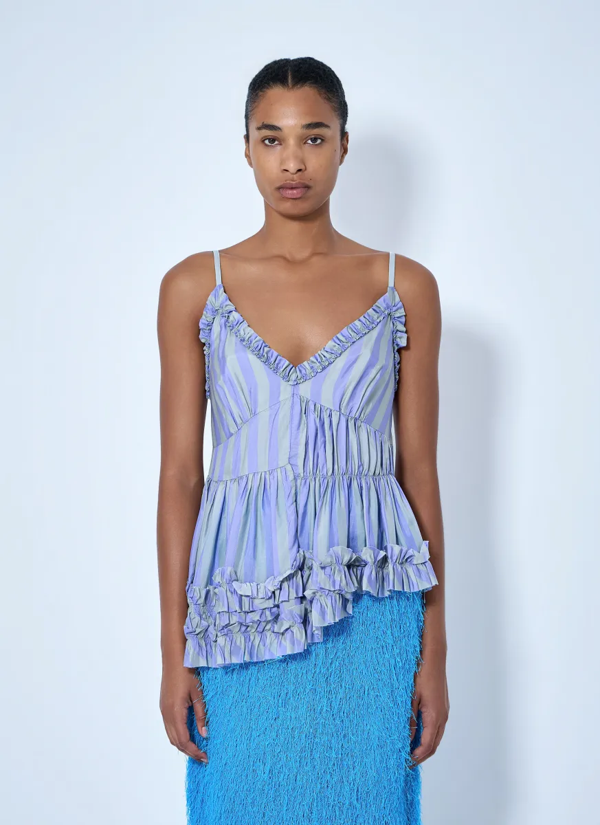 Cemil Striped Ruffled Satin Camisole