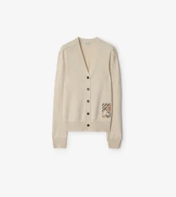 Check Label Wool Cardigan in Nutmeg beige