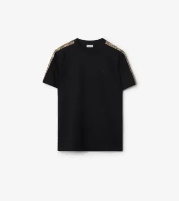Check Trim Cotton T-shirt in Black