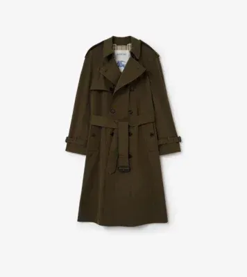 Long Lightweight Cotton Trench Coat in Marsh green