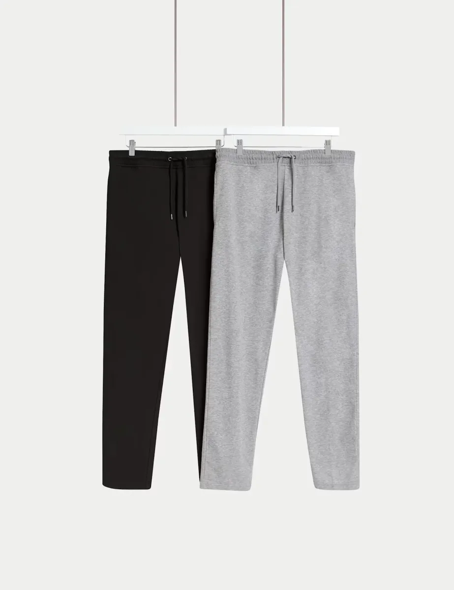2 Pack Cotton Rich Straight Leg Joggers Grey Marl