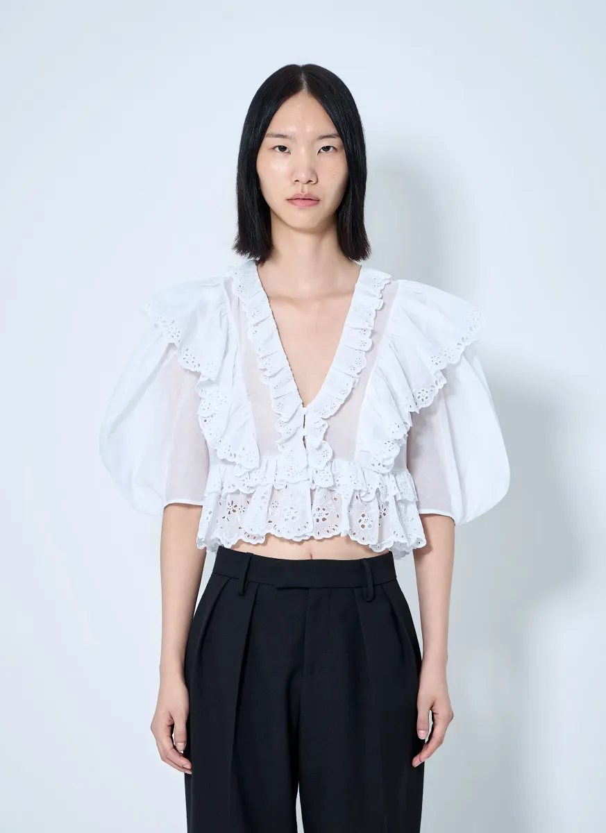 Cropped V-Neck Ruffle Top