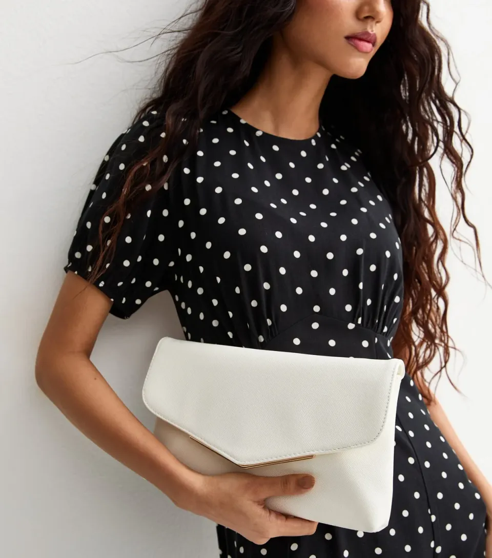White Faux Leather Envelope Shoulder Bag