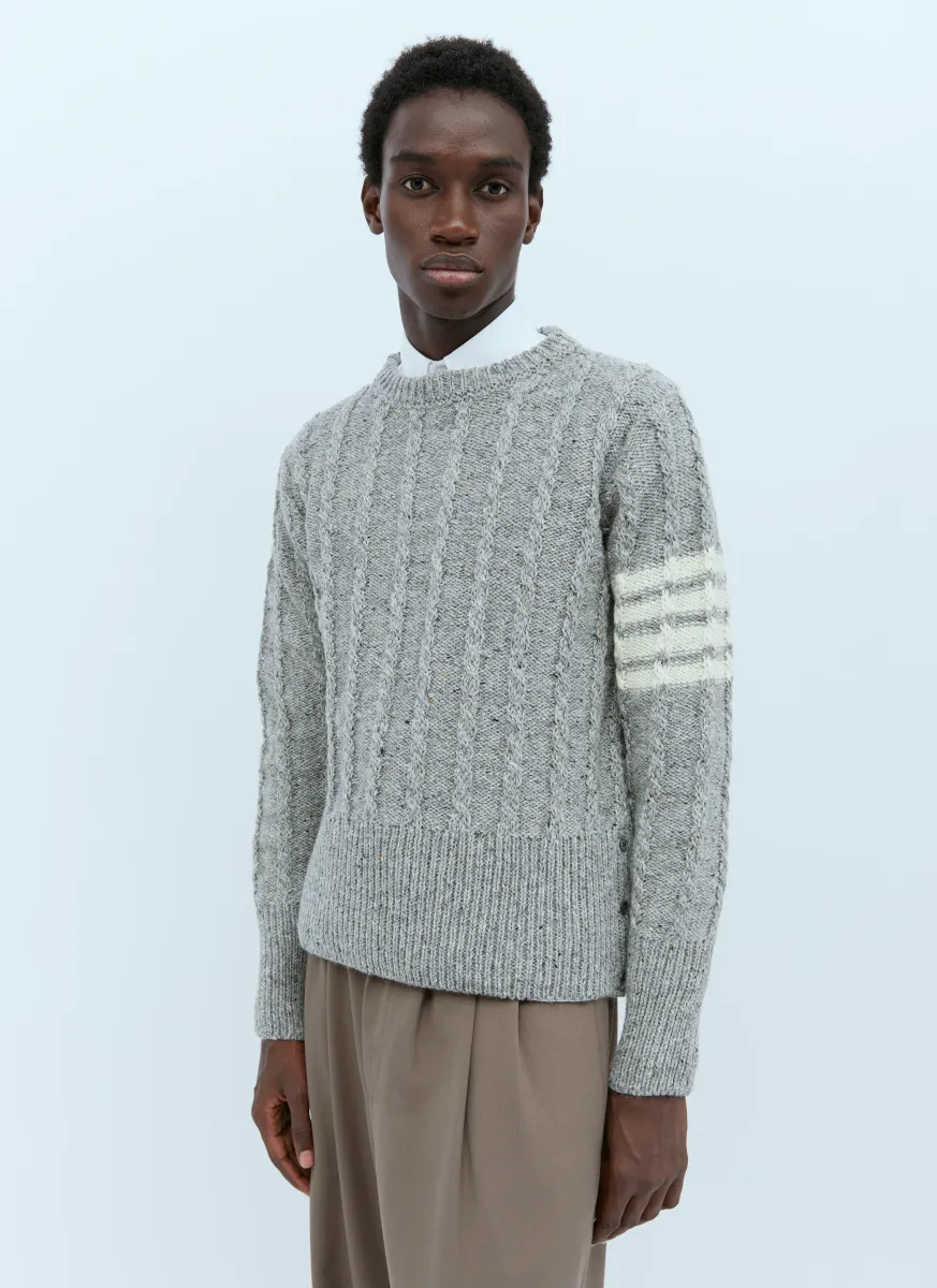 Twist Cable Knit Sweater With Four-Bar Strip