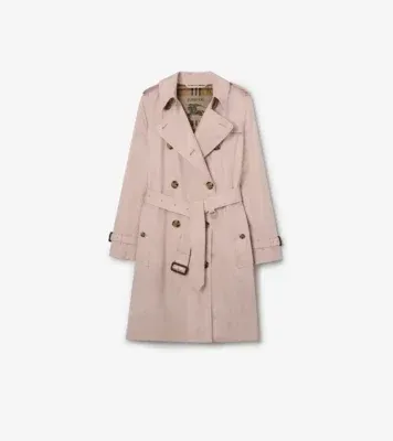 Mid-length Tropical Gabardine Kensington Trench Coat in Pale sugar pink