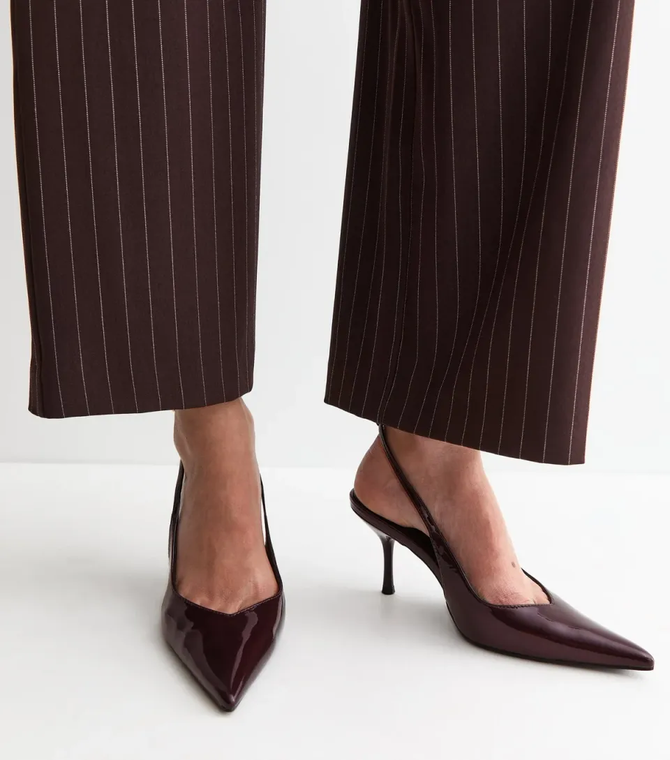 Women's Dark Burgundy Faux Leather Ankle Strap Stiletto Court Shoes