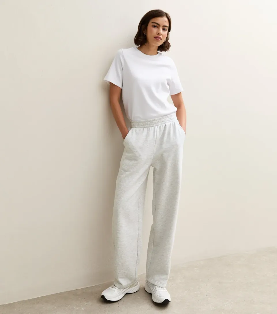 Women's Light Grey Tapered Wide Leg Joggers
