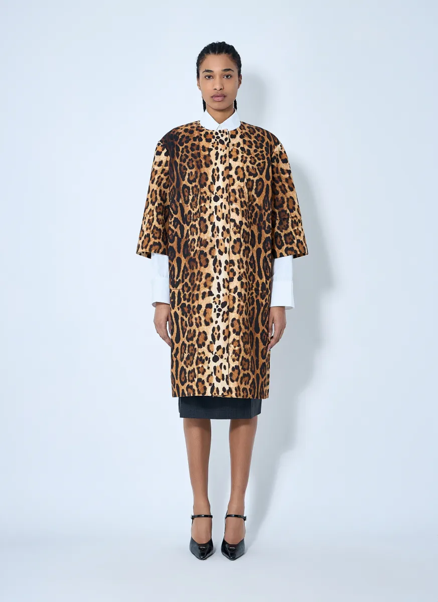 Single-Breasted Leopard Print Drill Coat