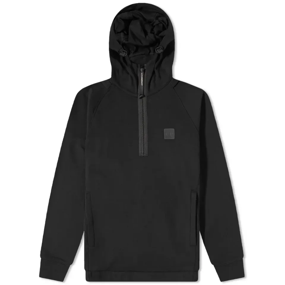 Rubber Patch Logo Quarter Zip Popver Hoody
