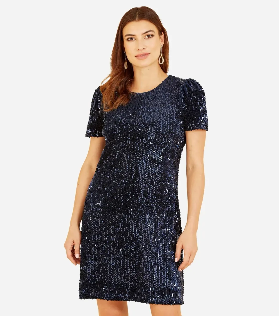 Women's Navy Sequin Shift Mini Dress