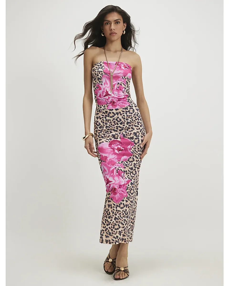Leopard Floral Bandeau Top