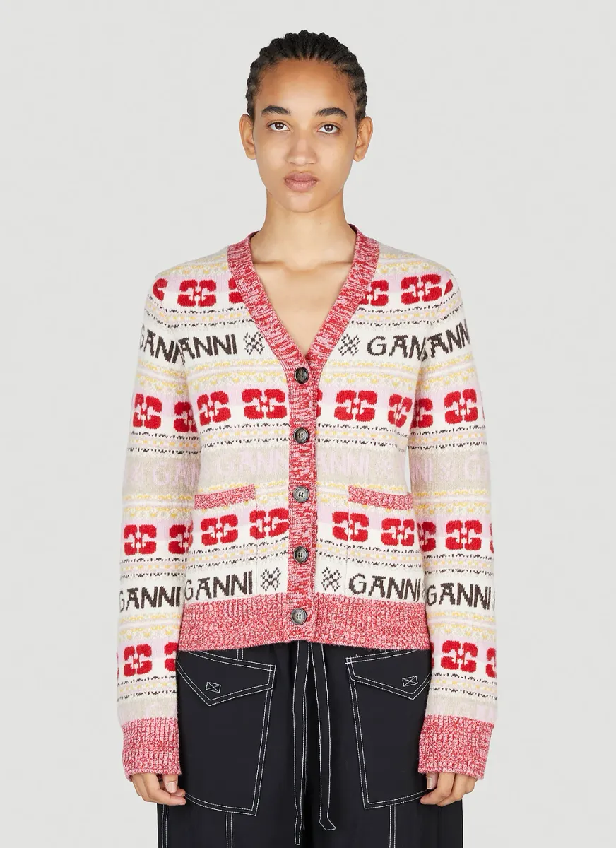 Intarsia Logo Knit Cardigan