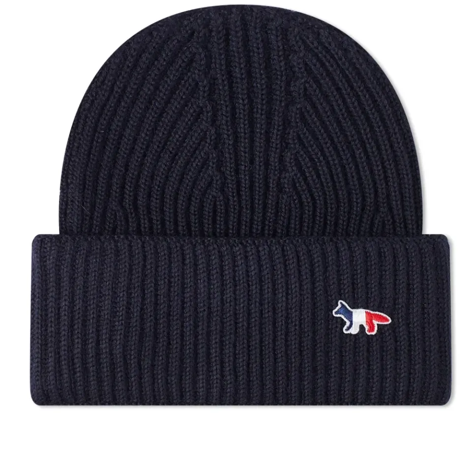Maison Kitsuné Ribbed Hat Tricolor Fox Patch