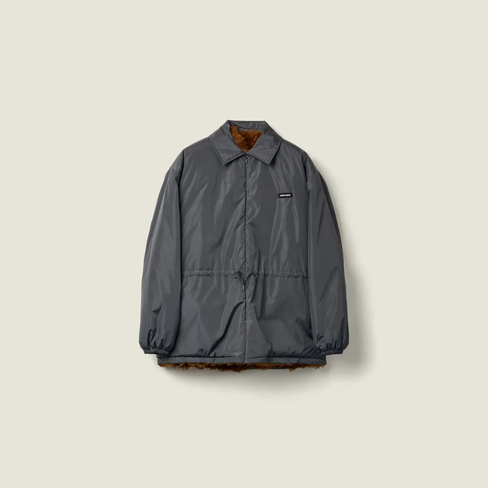 Technical fabric and shearling blouson jacket