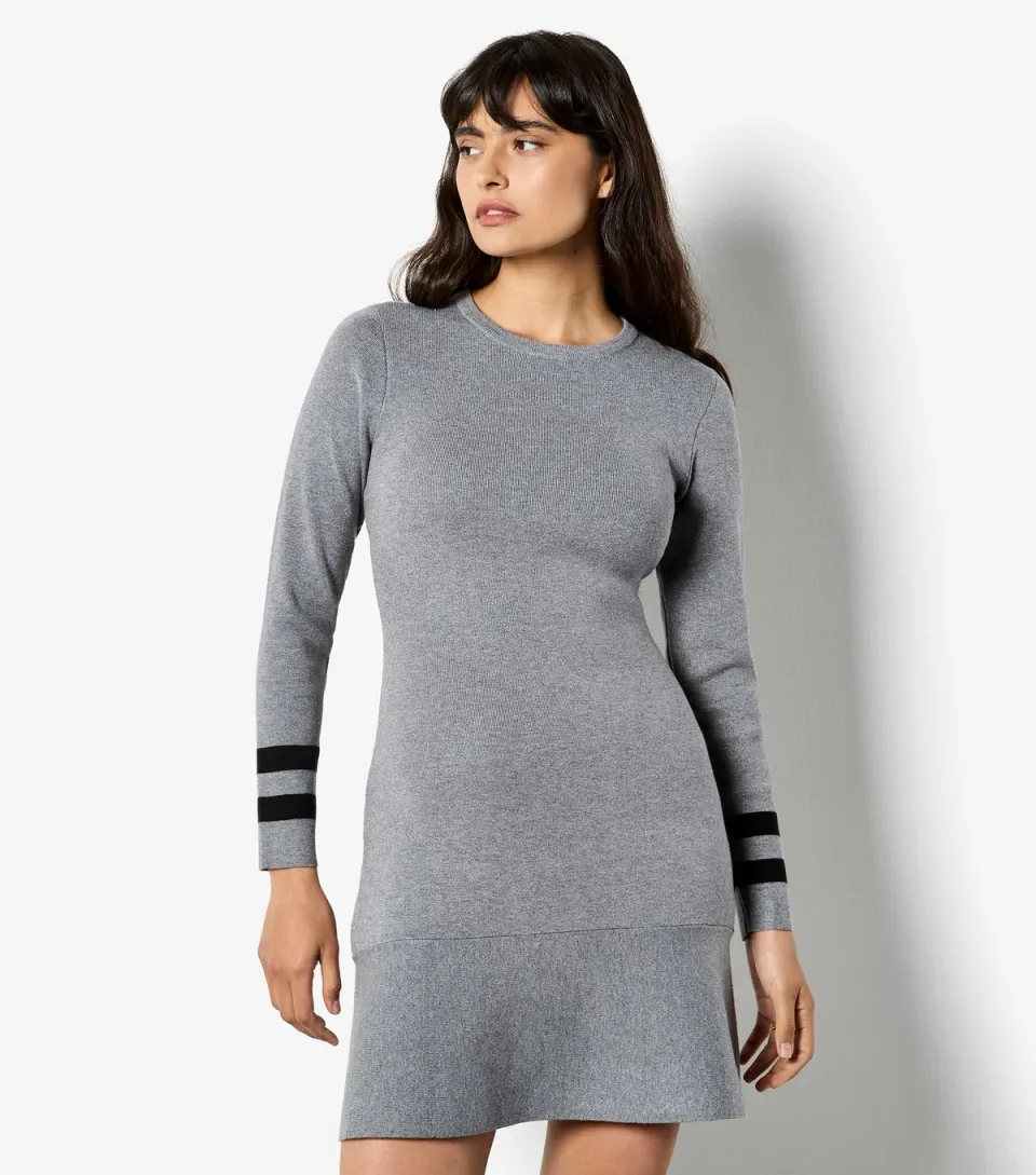 Women's Grey Stripe Cuff Long Sleeve Mini Dress