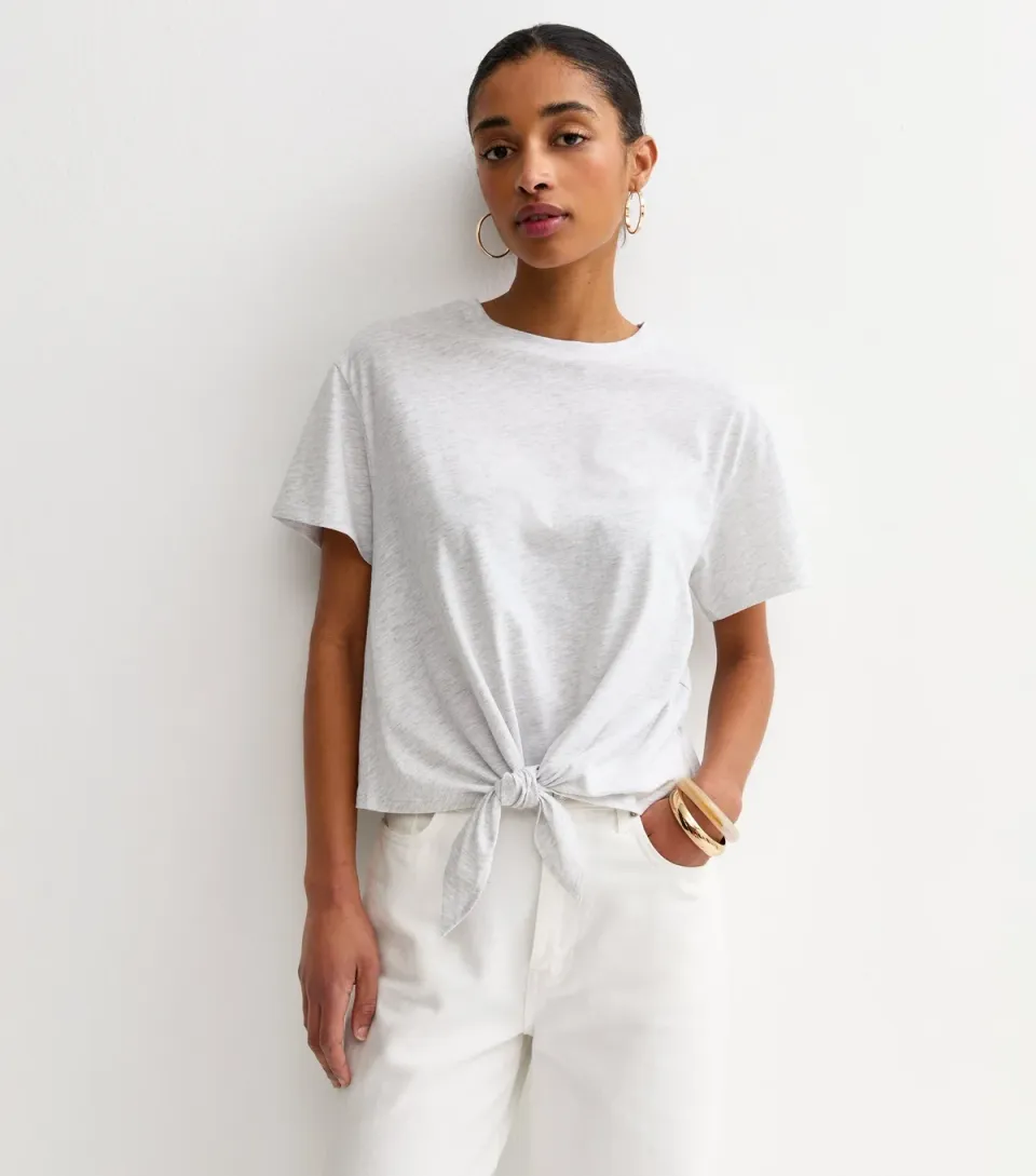 Women's Light Grey Tie Front T-Shirt