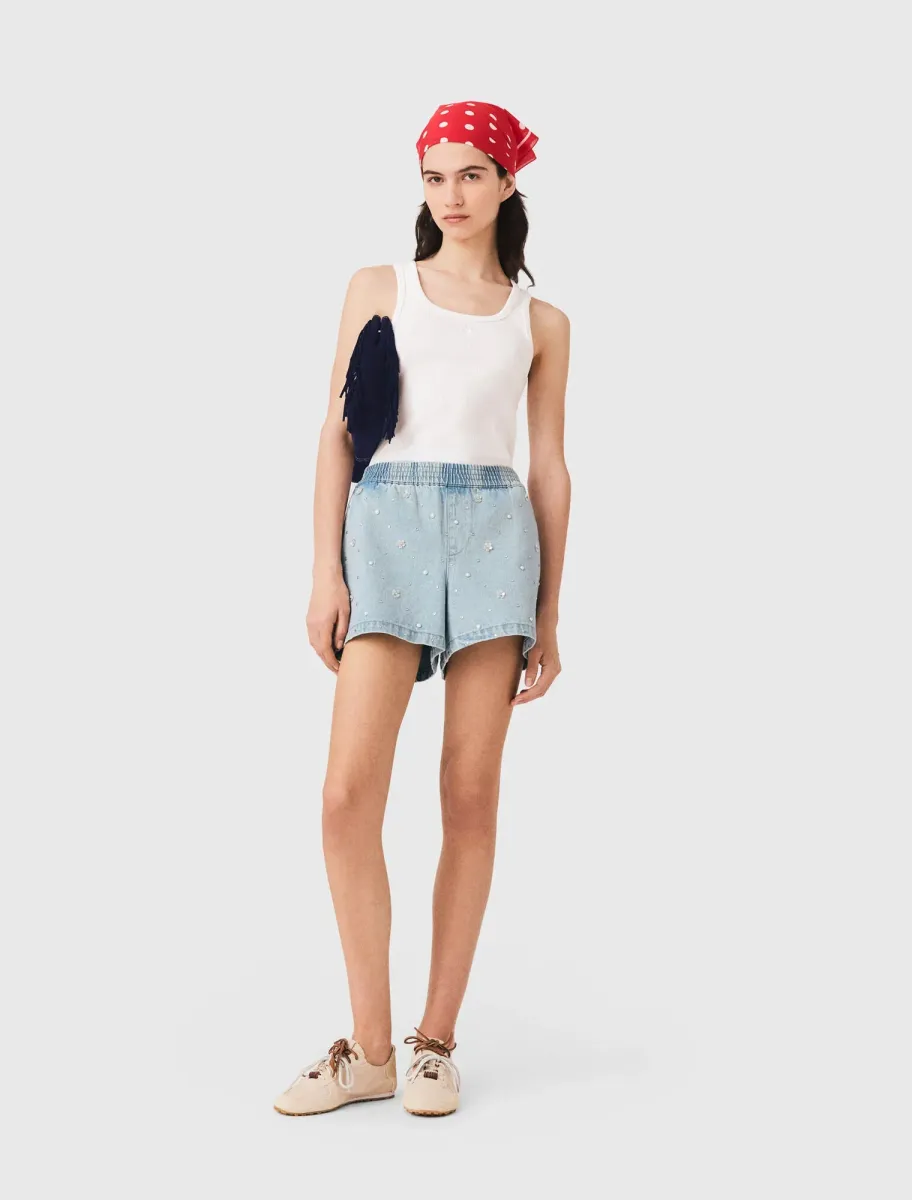Floral denim shorts