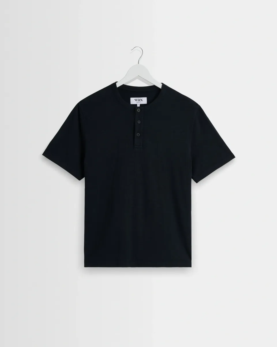 Hill - Black Slub Organic Cotton Henley t-Shirt