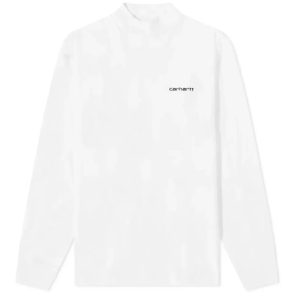 Long Sleeve Mock Neck Script Embroidery T-Shirt