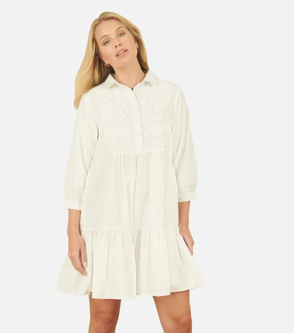 Women's Off White Tiered Tunic Shirt Dress