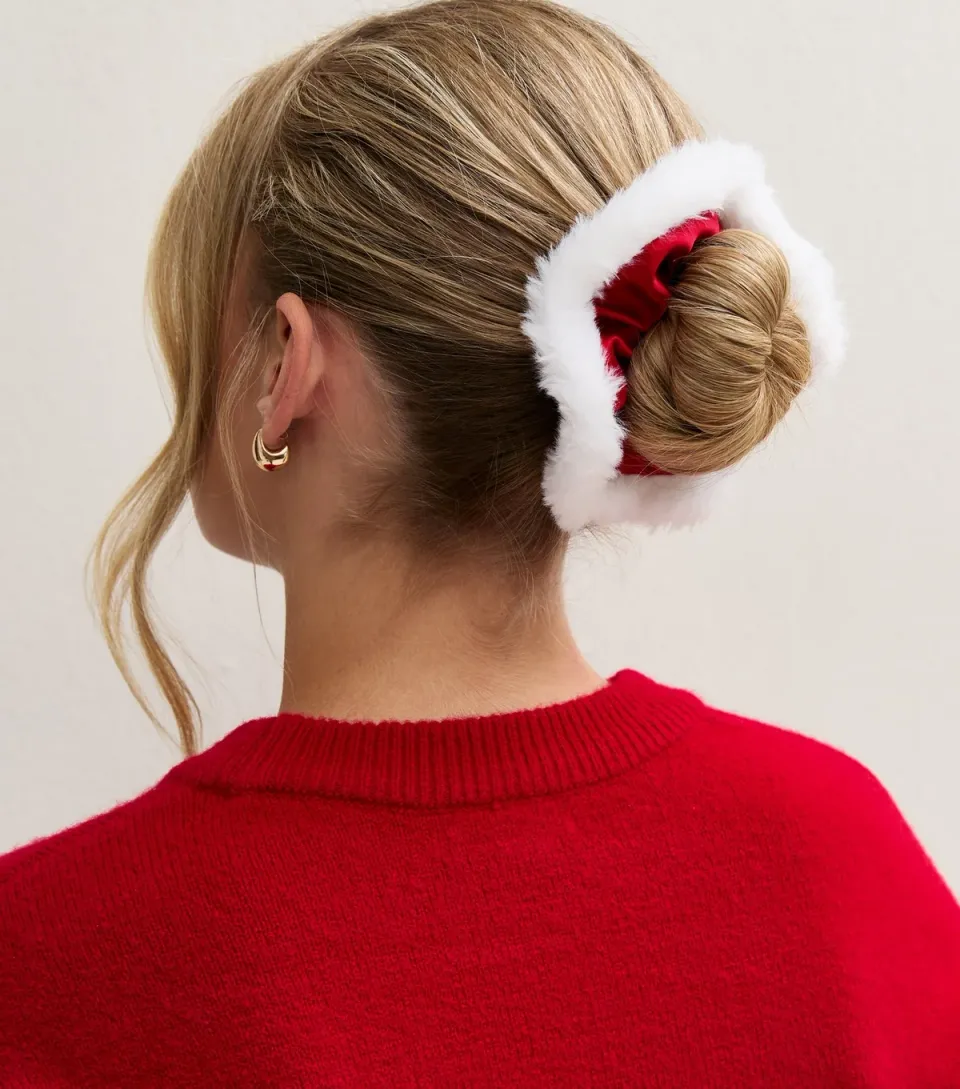 Bright Red Christmas Satin Santa Scrunchie