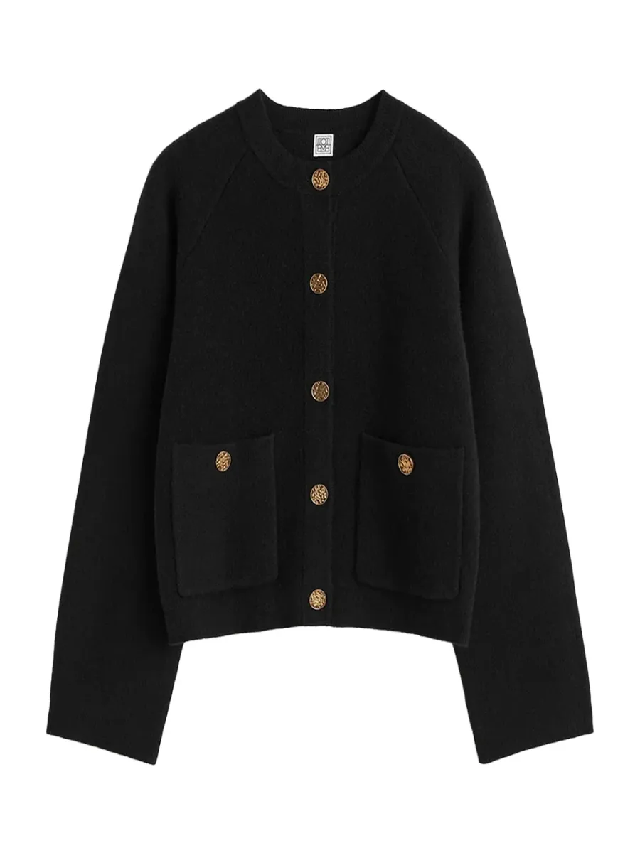 Hammered Button Cardigan Black
